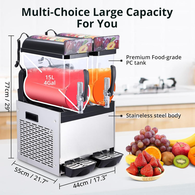 Acekool Commercial Slushy Machine, 30L/8 Gal Frozen Margarita Machine, Self-Cleaning, 700W Stainless Steel Slushy Machine