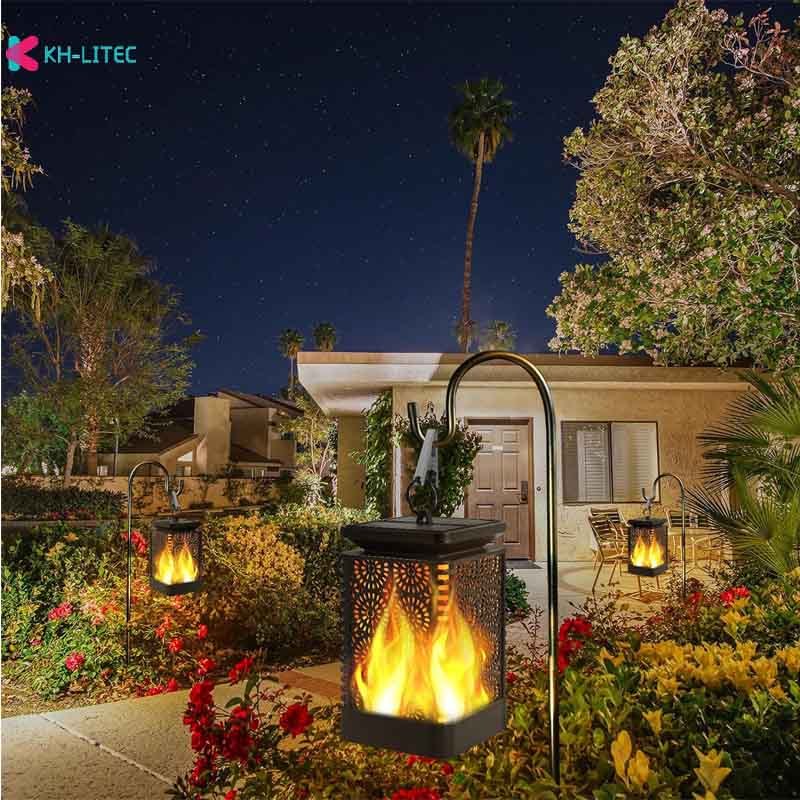 Solar Hanging Flame Torch Lights Flickering Light Waterproof Garden Decoration