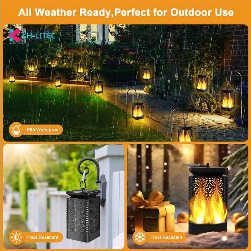 Solar Hanging Flame Torch Lights Flickering Light Waterproof Garden Decoration