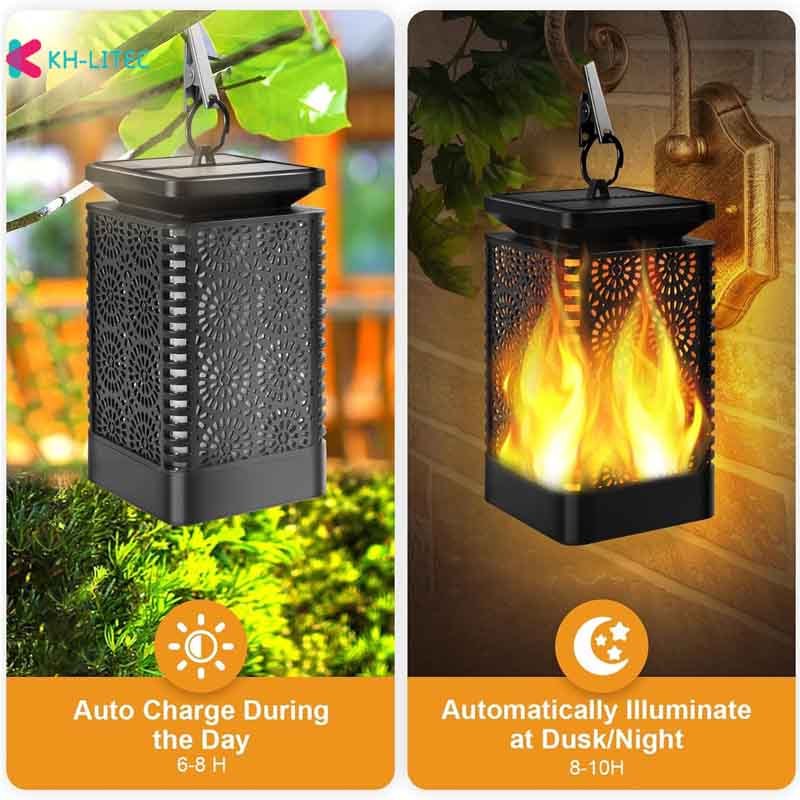 Solar Hanging Flame Torch Lights Flickering Light Waterproof Garden Decoration